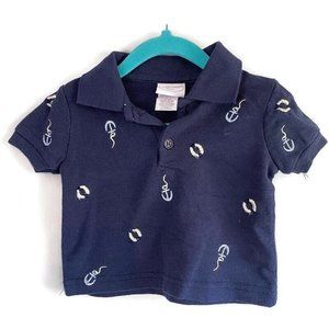 Kathy Ireland Baby Boys Navy Blue Anchor Short Sleeve Polo Shirt Size 6/9 months